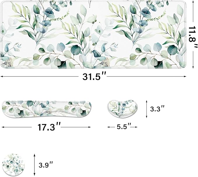 Desk Pad and Keyboard Wrist Rest, Large Mouse Pad + Keyboard Pad+Mouse Wrist Support, Non-Slip Desk Mat Protector for Office, Home 31.5×11.8 Inches Cute Flowers
