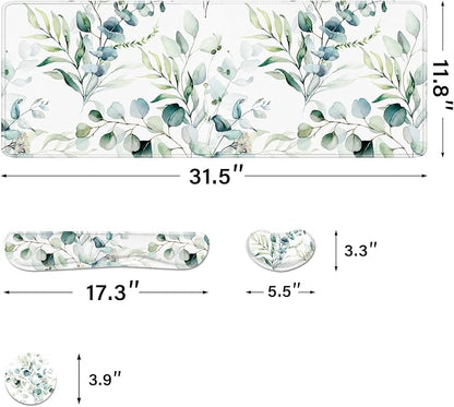 Desk Pad and Keyboard Wrist Rest, Large Mouse Pad + Keyboard Pad+Mouse Wrist Support, Non-Slip Desk Mat Protector for Office, Home 31.5×11.8 Inches Cute Flowers