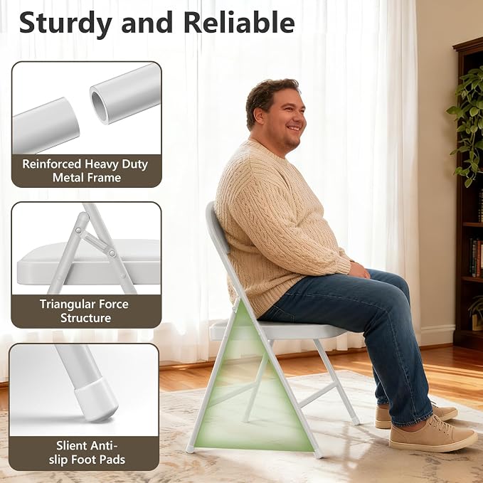 2 Pack Folding Chairs, PU Leather Folding Dining Chairs with Padded Cushion Seat & Back, Indoor Outdoor Folding Chair Set for Home Office, Parties, Events, Wedding, Extra Guest Seating