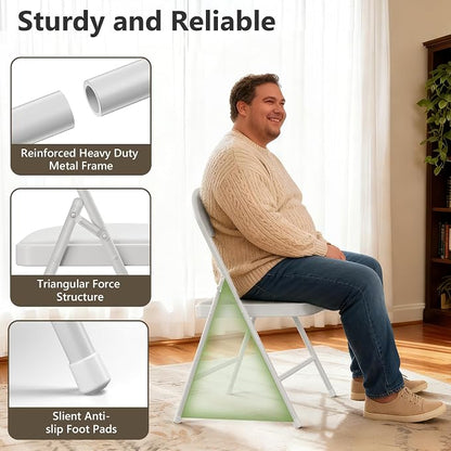 6 Pack Folding Chairs, PU Leather Folding Dining Chairs with Padded Cushion Seat & Back, Indoor Outdoor Folding Chair Set for Home Office, Parties, Events, Wedding, Extra Guest Seating