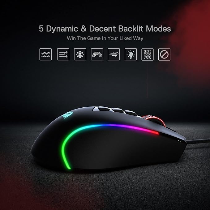 Redragon M612 Predator RGB Gaming Mouse, 8000 DPI Wired Optical Mouse with 11 Programmable Buttons & 5 Backlit Modes, Software Supports DIY Keybinds Rapid Fire Button