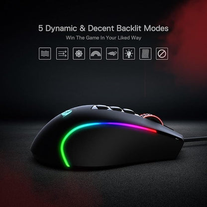 Redragon M612 Predator RGB Gaming Mouse, 8000 DPI Wired Optical Mouse with 11 Programmable Buttons & 5 Backlit Modes, Software Supports DIY Keybinds Rapid Fire Button
