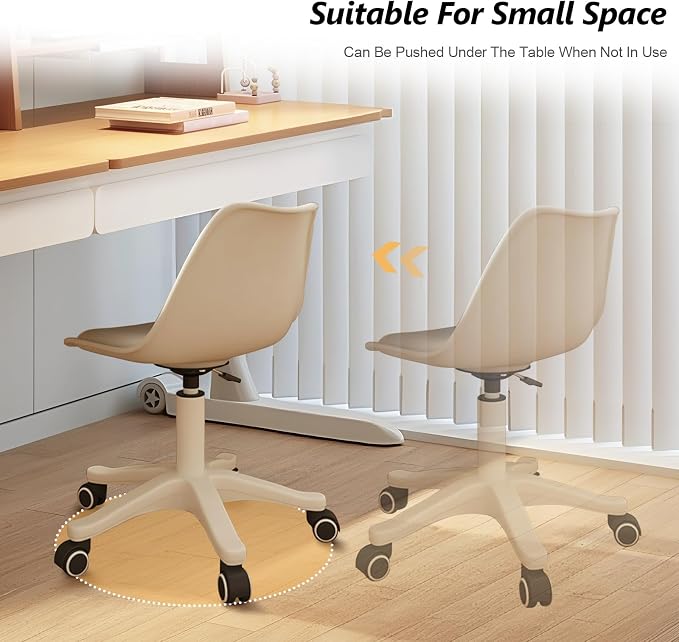 Home Office Chairs, Small Swivel Rolling Desk Chair with Silent Wheels and Low-Back,Armless Heavy-Duty Vanity Chair Height Adjustable for Bedroom,Students,Study,Teens