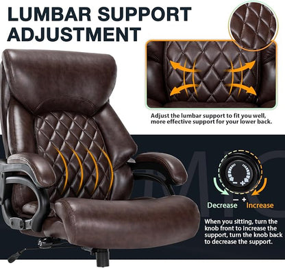 Big and Tall Office Chair for Heavy People, 500LBS High Back Extra Wide Heavy Duty Executive Office Chair Comfortable for Home Office, Large Computer Desk Chair with Adjustable Lumbar Support Brown