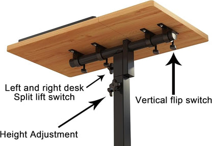 TigerDad Mobile Adjustable Height Laptop Stand PC Computer Portable Notebook Swivel Laptop Desk Rolling Table Desk Cart Tiltable with Wheels Casters& Mouse Pad Table