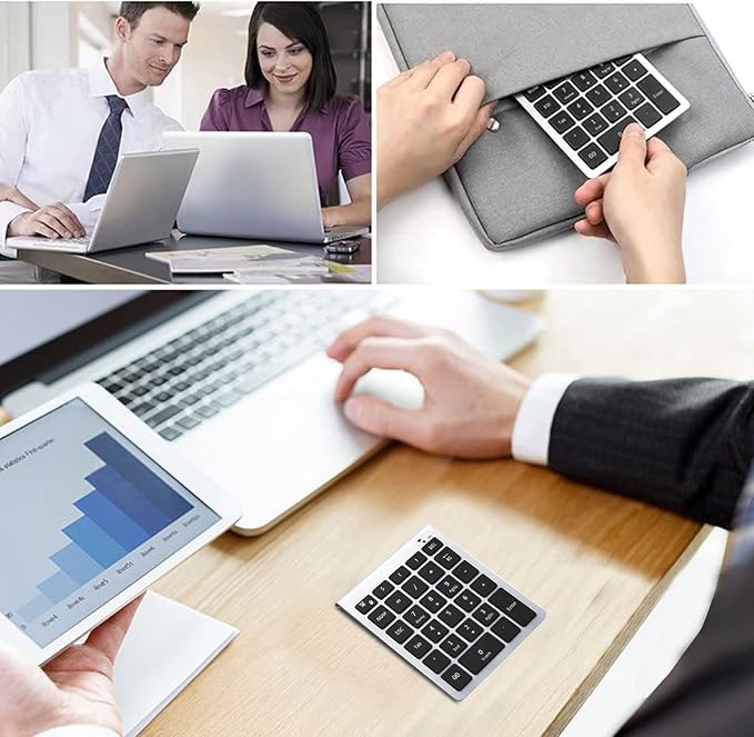 Lekvey Bluetooth Number Pad, 10 Keys Numeric Keypad Portable Wireless Bluetooth Keypad : 28-Key Numpad Extensions for Financial Accounting Data Entry for Laptop Surface Pro Tablets Windows, Silver