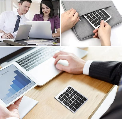 Lekvey Bluetooth Number Pad, 10 Keys Numeric Keypad Portable Wireless Bluetooth Keypad : 28-Key Numpad Extensions for Financial Accounting Data Entry for Laptop Surface Pro Tablets Windows, Silver