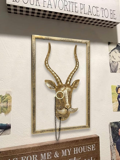 Newinhome Animal Heads Wall Decor (Includes Metal Frame) Resin Animals Sculptures Head Wall Hanging Decoration Gold vintage Wall Sculpture for Living Room Bedroom Office(Antelope)