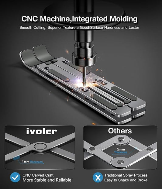 ivoler Laptop Stand, Laptop Holder Riser Computer Tablet Stand, 6 Angles Adjustable Aluminum Ergonomic Foldable Portable Desktop Holder Compatible with MacBook,iPad, HP, Dell, Lenovo 10-15.6” Gray