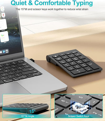 Lekvey Wireless Number Pad, Numeric Pad and Mouse Combo, Portable Slim 2.4GHz USB Wireless 10 Key Numpad Keypad for Laptop, Mac, Notebook, Desktop, PC Computer - Black