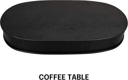NTC Stream DOU Coffee Table, Modern Double-Layer Oval Wooden Center Table with Vertical Groove Design, Stylish Living Room Decor, Contemporary Minimalist Style, Easy Assembly - Burnt Black