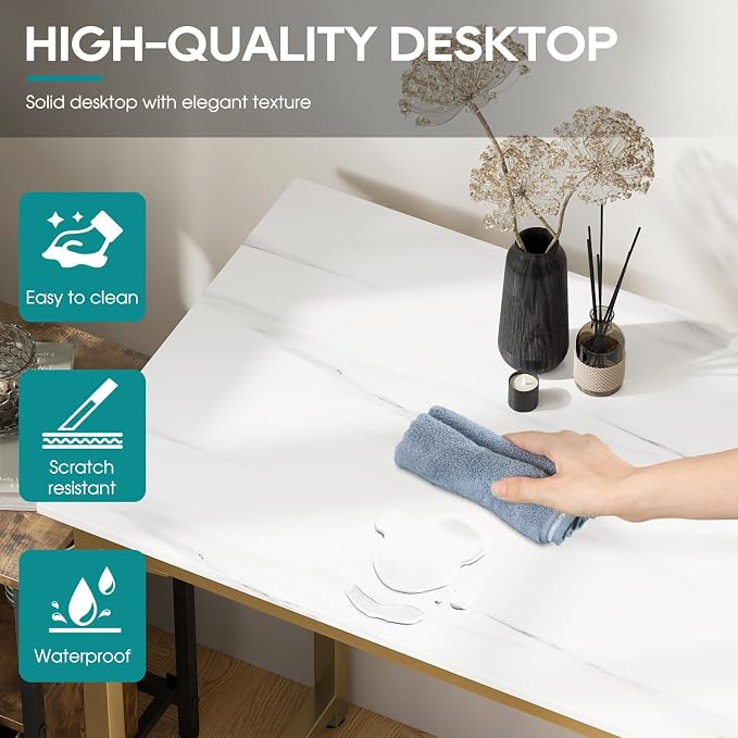 BestOffice Computer Desk,Home Office Desk, Modern Simple Style for Home Office Study Writing (Gold, 47 Inch)