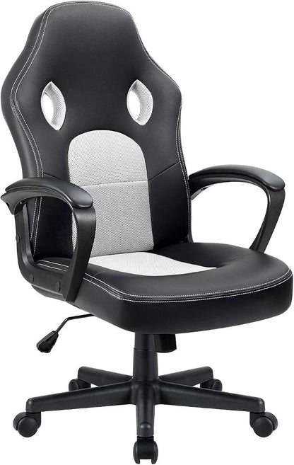 Furmax Office Chair Desk Chair Leather Gaming Chair Computer Chair Racing Style Ergonomic Adjustable Swivel Task Chair with Lumbar Support and Arms (White)