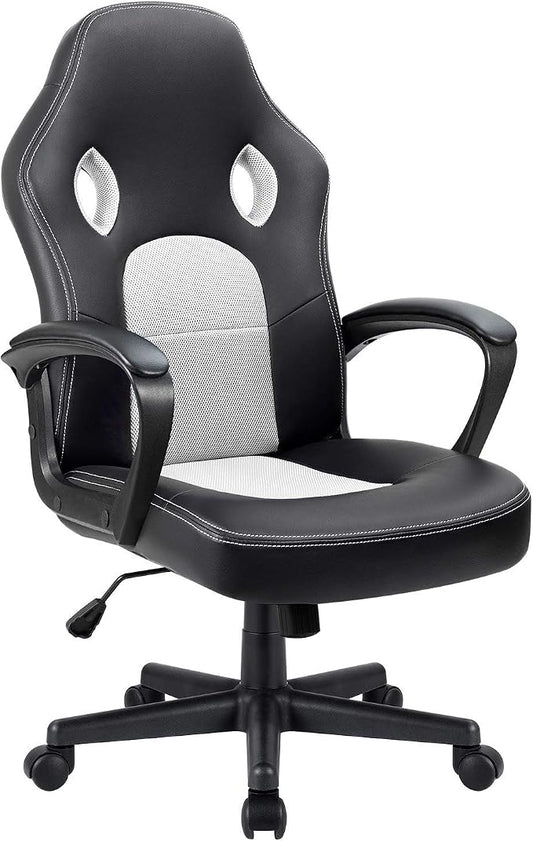 Furmax Office Chair Desk Chair Leather Gaming Chair Computer Chair Racing Style Ergonomic Adjustable Swivel Task Chair with Lumbar Support and Arms (White)