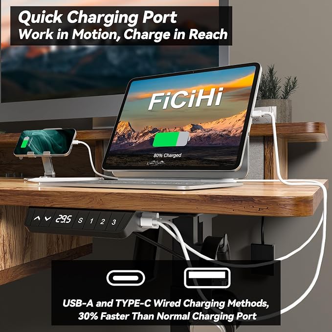 FiCiHi Adjustable Height Standing Desk with 4 Drawers,48 x 30 inches Electric Sit Stand Home Office Desk with Two Tiers, 3 Memory Presets, Monitor Stand Riser, USB A/C Charging Port