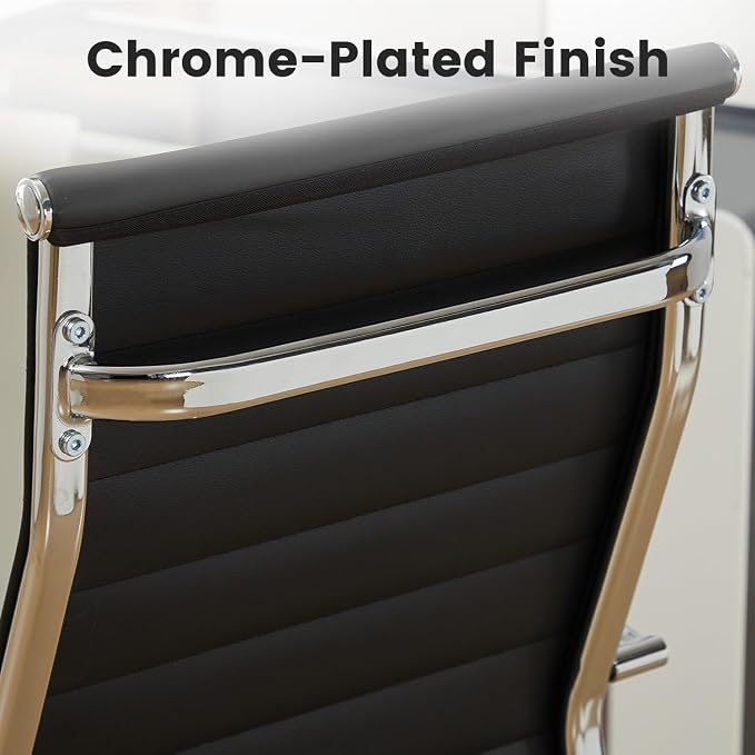 Office Desk Chair Leather, Conference Room Chairs with Wheels, Modern Executive Computer Guest Chairs with Arms (Black)