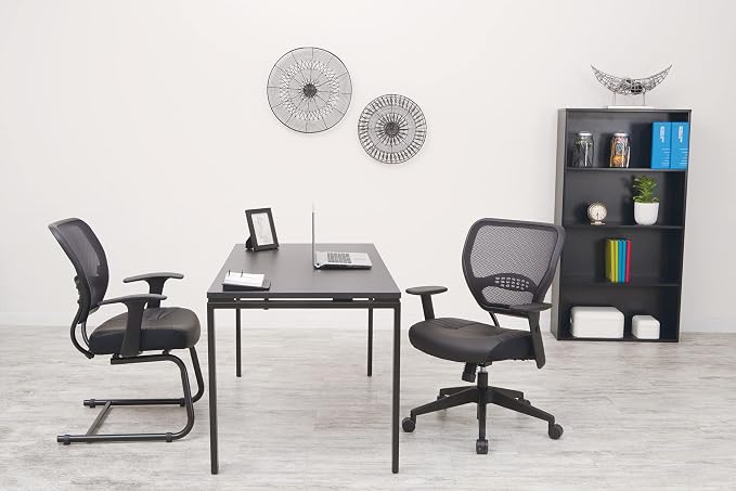 Space Seating 57 Series Professional Dark Air Grid Back Manager's Adjustable Office Chair with Built-in Lumbar Support and Padded Seat, Black Bonded Leather