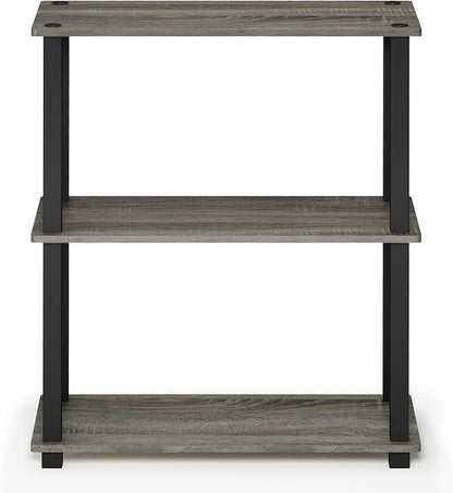 Furinno TURN-S-TUBE Storage Shelves Set of 2, 3-Tier Book Shelf, Corner Shelf, Toolless Open Shelves, Square Tubes, for Organization and Storage, Living Room, Garage, Home Office, French Oak