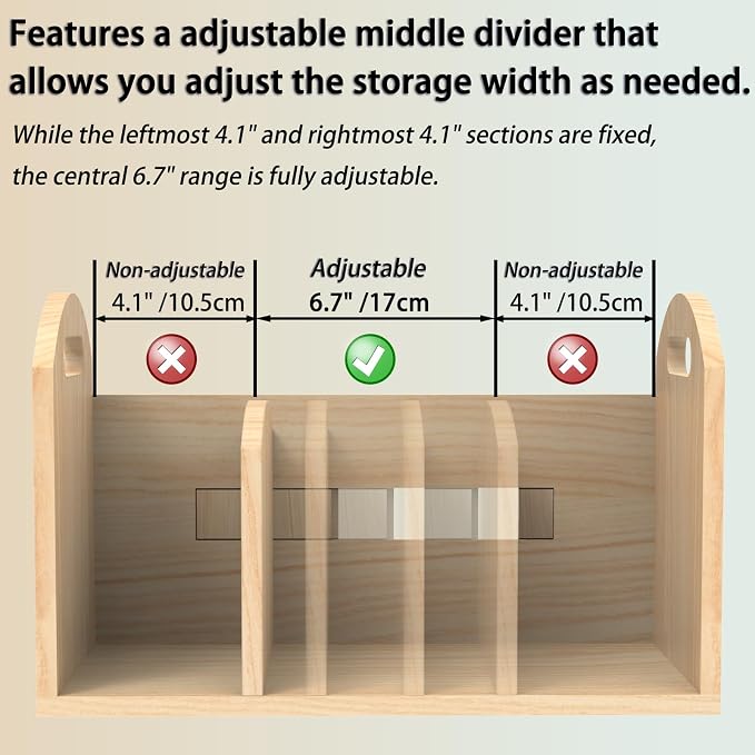 Wood Desktop Bookshelf, Upright Tabletop Book Shelf With Adjustable Divider Secure Books in Place, Desk Shelf for Top of Desk in Living Room, Home, Office, Perfect for Books, Cookbooks, Magazine, File