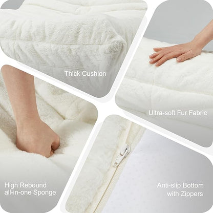 Hobestluk Adults Bean Bag Chair Faux Fur BeanBag Couch for Living Room | White Plush,Ergonomic Design,Memory Foam,UltraSoft,Anti-slip Bottom,No Assembly Required,Decorative Style for Living Room