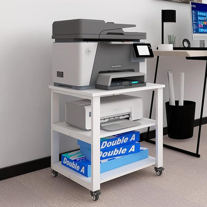 Natwind 3-Tier Laser Printer Cart,19.7''x19.7''x22.6'' Large Machine Stand,Heavy Duty Rolling Table with Storage,Floor-Standing Rack on Wheels,Paper File Organizer Shelf for Home Office (White)