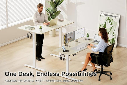 EcoZen Standing Desk Electric Height Adjustable Desk 55 x 33.5 Inches L Shaped Sit Stand up Desk, Computer Home Office Desk Memory Preset with Two-Piece Fir Wood Desktop (Lightwood, 55 * 33.5 Inch)