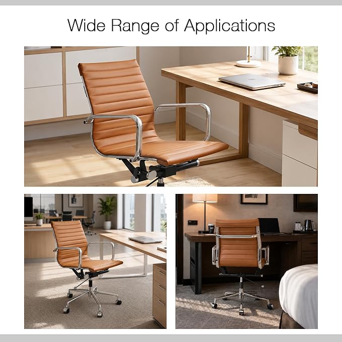 Faux Leather Office Chair with Arms, Lockable Tilt-Back Desk Chair with Aluminum Alloy Base, Adjustable Executive Computer Chair with Wheels for Home Office, Meeting Room, TAN