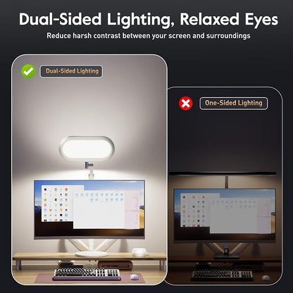 LED Desk Lamp for Home Office – Professional Double-Sided Lighting, Eye-Caring Computer Lamp with Knob Remote, Stepless Dimming & Color, Memory, for Zoom, Studying, Streaming & Video Conference, White
