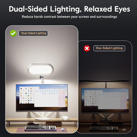 LED Desk Lamp for Home Office – Professional Double-Sided Lighting, Eye-Caring Computer Lamp with Knob Remote, Stepless Dimming & Color, Memory, for Zoom, Studying, Streaming & Video Conference, White