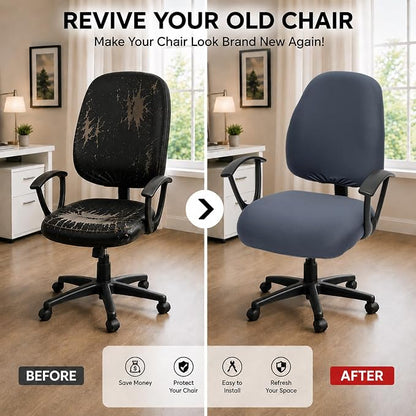 Separate Desk Office Chair Seat Covers - Universal Stretch Computer Chair Slipcover - 180GSM Washable Rotating Backrest Coverings & Cushion Protectors for Dogs, Cats, Pets, Dark Gray