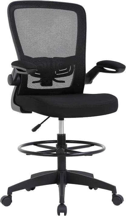 BestOffice Drafting Chair Tall Office Chair Adjustable Height with Lumbar Support Flip Up Arms Footrest Mid Back Task Mesh Desk Chair Computer Chair Drafting Stool for Standing Desk