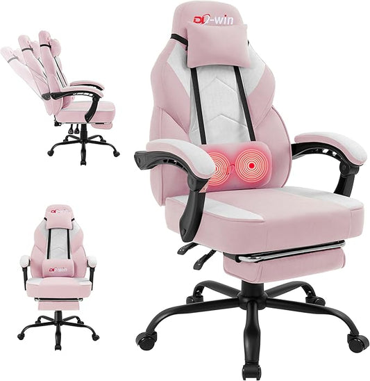 DL-win Video Gaming Chair for Adults, Computer Chair with Footrest and Ergonomic High Back, Big and Tall Gamer Chair with Massage Lumbar Support (Blush)