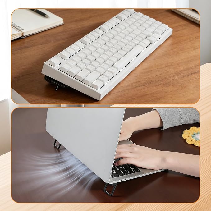 2PCS Plastic Portable Keyboard Riser, Mini Foldable Laptop Keyboard Stand with 2 Angle Settings and Self-Adhesive Foldable Feet, Adjustable Notebook Holder for Most Keyboards (Black)