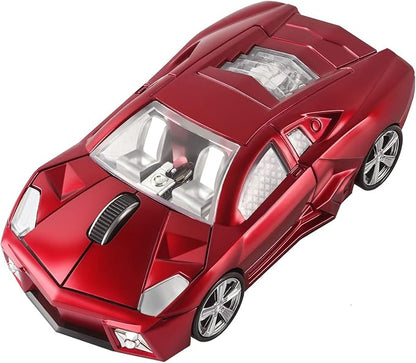 CHUYI Cool Sports Car Shaped Wireless Mouse 1600DPI Cordless Optical Mice with USB Receiver for Office School Home Travel, for PC Laptop Computer Gift (Red-1 Pack)