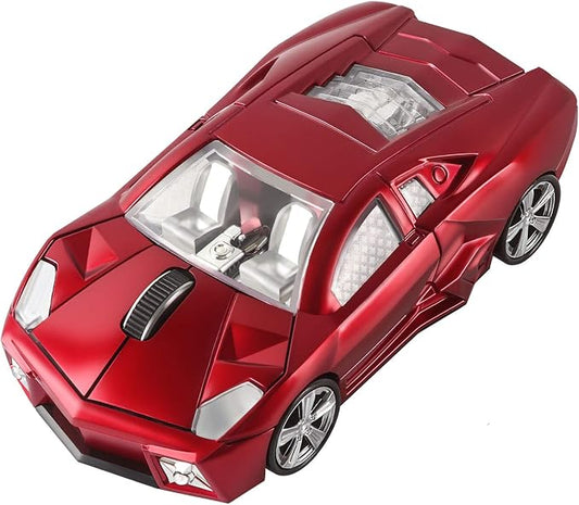 CHUYI Cool Sports Car Shaped Wireless Mouse 1600DPI Cordless Optical Mice with USB Receiver for Office School Home Travel, for PC Laptop Computer Gift (Red-1 Pack)