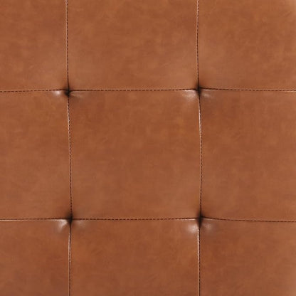 Zesthouse Rattan Desk Chair No Wheels, Mid Century Modern Home Office Chair with Cane Mesh & Wooden Back, Vintage Faux Leather Swivel Accent Chair, Upholstered Armless Computer Task Chair,Brown