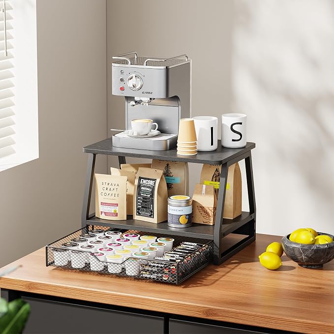 2-Tier Printer Stand with Storage, Desktop Organizer for Printer Paper, Desk Shelf for Office and Home Printers‌ Tables, Black