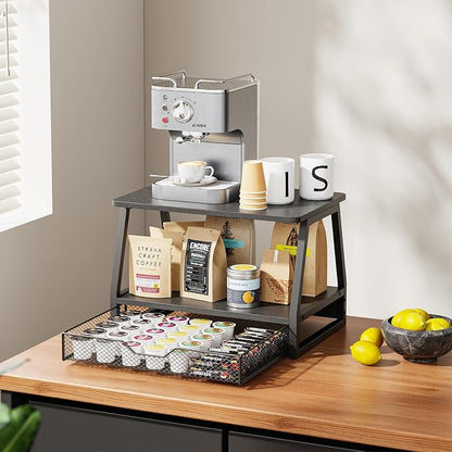 2-Tier Printer Stand with Storage, Desktop Organizer for Printer Paper, Desk Shelf for Office and Home Printers‌ Tables, Black
