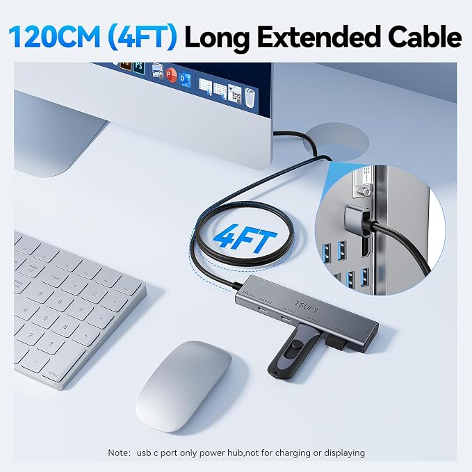 USB HUB 3.2, TSUPY USB 3.0 HUB 10Gbps USB 3.2 Gen 2 USB HUB with 4 Multi USB Ports, 4FT Extended Cable HUB for MacBook Air/Pro,Laptop,PC and More