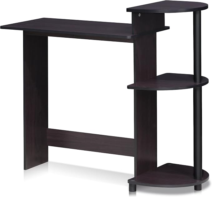 Furinno Compact 29-Inch Brown Computer Desk, Office Desk with 3 Side Shelves, Rectangular Home Office Desk, Gaming Desk for Home Office, Bedroom, Study Room, Dark Mocha