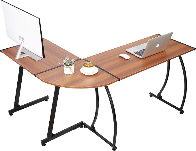 ZenStyle 55" L-Shaped Corner Computer Desk - Sturdy Steel Frame & Waterproof Surface, Walnut Wood Grain Design for Home Office, Gaming & Multipurpose Workstation
