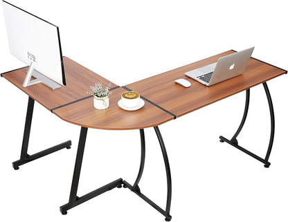 ZenStyle 55" L-Shaped Corner Computer Desk - Sturdy Steel Frame & Waterproof Surface, Walnut Wood Grain Design for Home Office, Gaming & Multipurpose Workstation