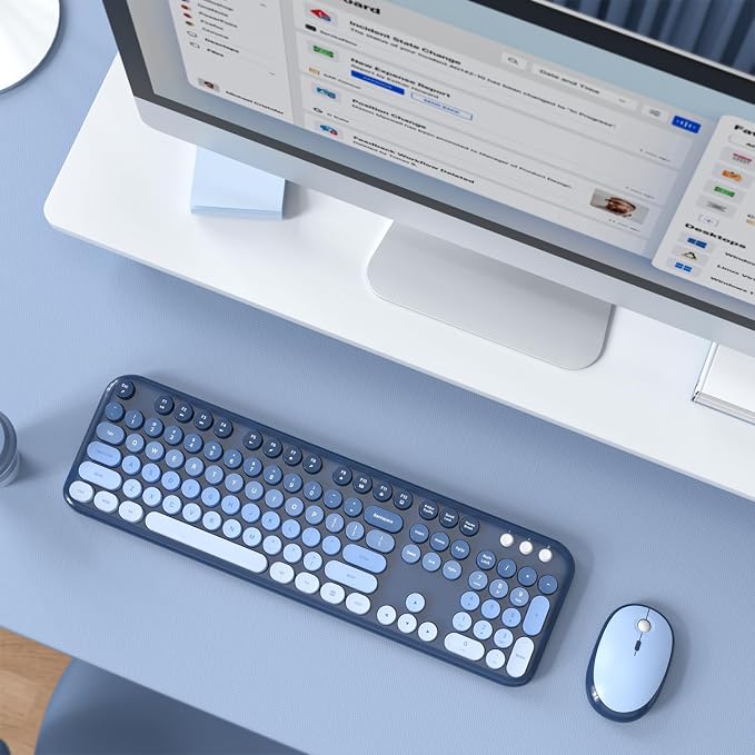 MOFII Wireless Keyboard and Mouse Combo,2.4G Typewriter Keyboard Quiet Mice | Retro Full Size Computer Keyboards, Cute Mouse, USB Dongle Plug and Play, for PC,Laptop,Desktop,Windows (Sea Blue Gradient)