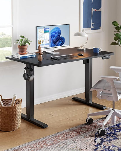 HUANUO Electric Standing Desk,53" x 28" Height Adjustable Desk, 4 Memory Height Settings, Sit to Stand Up Desk for Home Office, with Headphone Hook, Cable Manager, Black