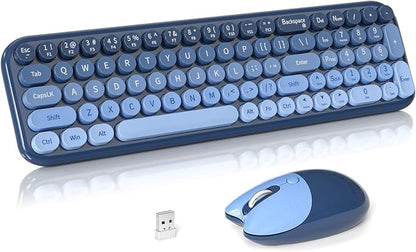Wireless Keyboard and Mouse Combo, Meidosa 2.4GHz Colorful Full-Size Retro Typewriter Keyboard with Cat Shape 3 Level Adjustable Optical Mouse for PC/Desktop/Laptop/Windows (Azure Blue)