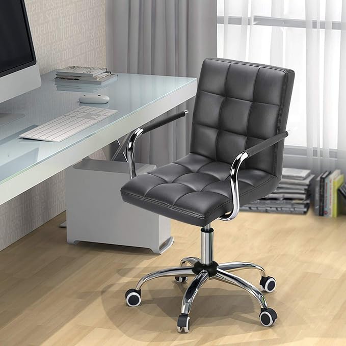 Topeakmart PU Leather Ergonomic Office Chair with Armrests, 360° Swivel Large Seat Stylish Desk Chair Heavy Duty Base Gaslift Cylinder Task Chair on Wheels, Grey