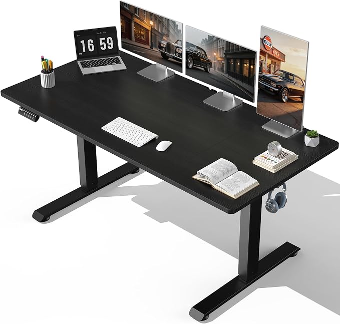 Veken 63" x 28" Super Large Standing Desk, Height Adjustable Electric Computer Desk, Sit to Stand Up, Modern Workstation for Home Office, Walking Pad, Writing, Gaming Bedroom Study, Black