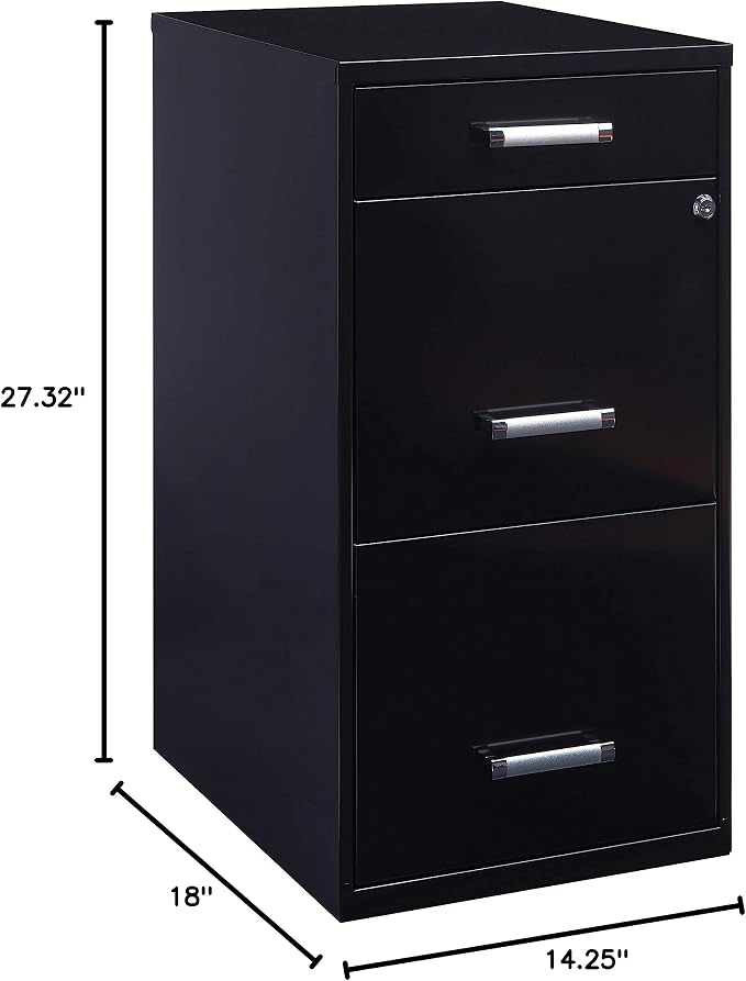 18in. Deep 3 Drawer Metal Organizer File Cabinet with Pencil Drawer, Black