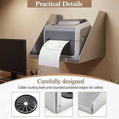 Hicarer Wall Mounted Stainless Steel Kitchen Printer Shelf 14" x 10" x 9" Heavy Duty KDS Ticket Printer Stand for Restaurant Kitchen Commercial Food Service, with Wire Routing Hole