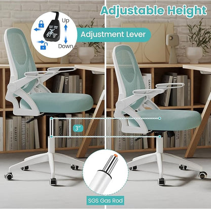 COSTWAY Office Chair, Comfy Swivel Rolling Desk Chair with Adjustable Height & Flip-Up Armrests, Ergonomic Mesh Computer Chairs with Lumbar Support for Working & Gaming (Blue)